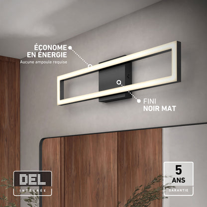 Artika Dover 27″ LED Vanity Bar: 5 CCTs, matte black, energy-saving, no bulbs needed, 5-year warranty—modern lighting for your bathroom.